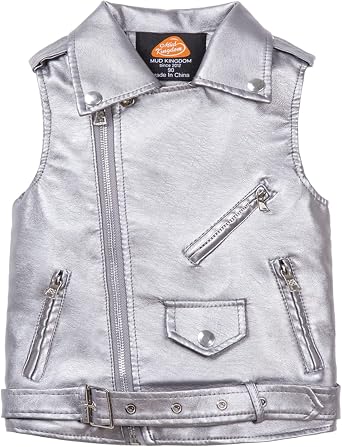 Mud Kingdom Kids Boys Faux Leather Motorcycle Vests PU Sleeveless Zipper Multi-pocket Fashion