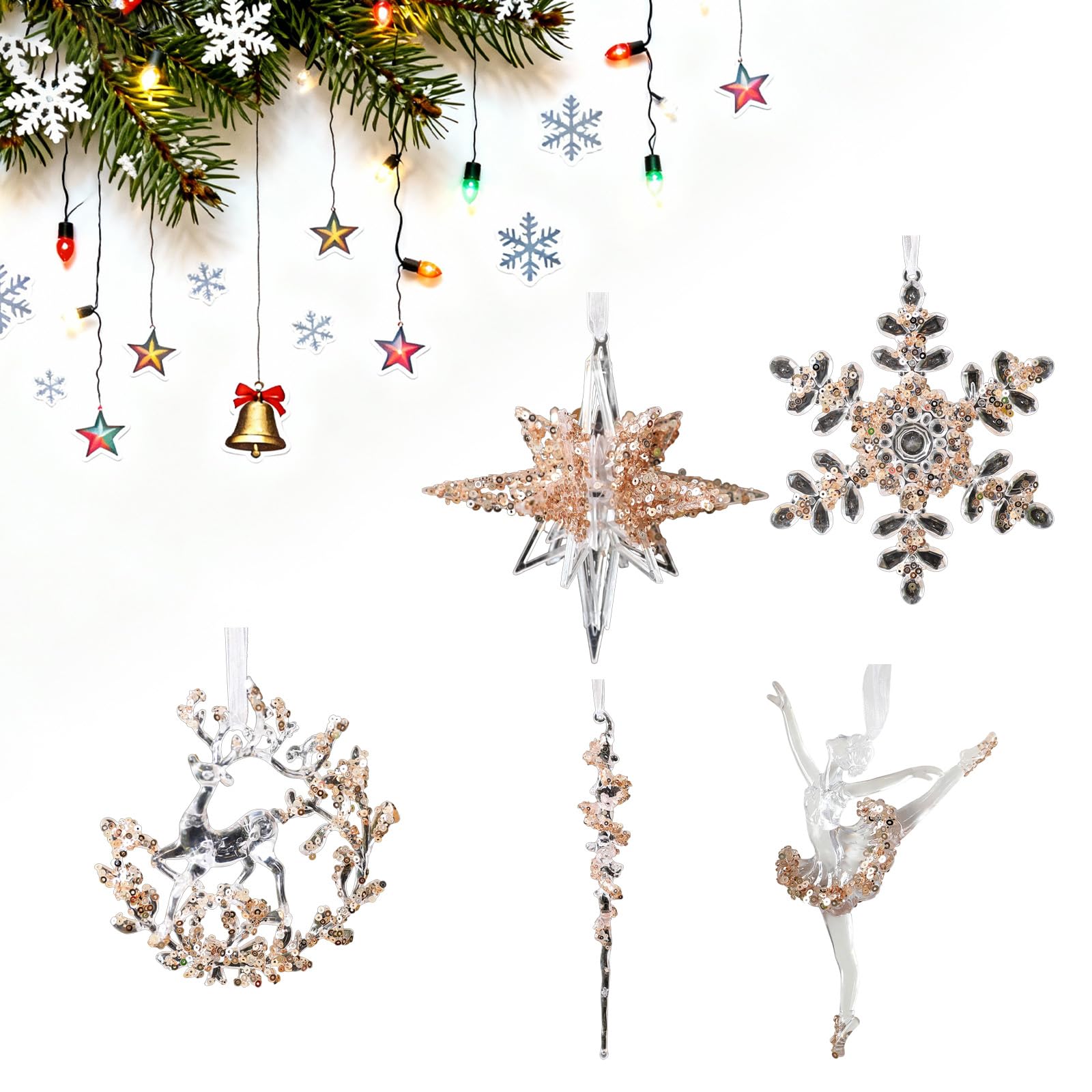 KAQNTUD Reusable Transparent Acrylic Snowflakes Ornament with Design for Holiday Decoration Sustainable Festive Acrylic Hanging Decoration