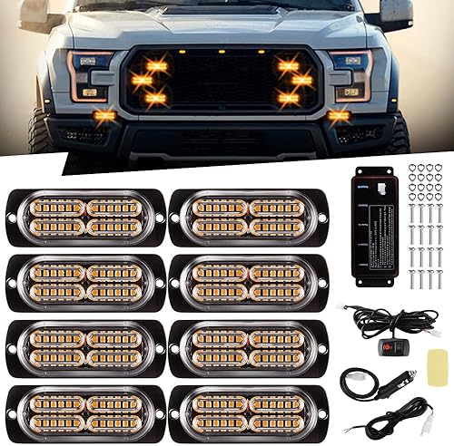 Miniatura 9 de Sidaqi 192 luces LED estroboscópicas intermitentes de emergencia rojas y azules para camiones, función de sincronización, luces LED ultra delgadas,