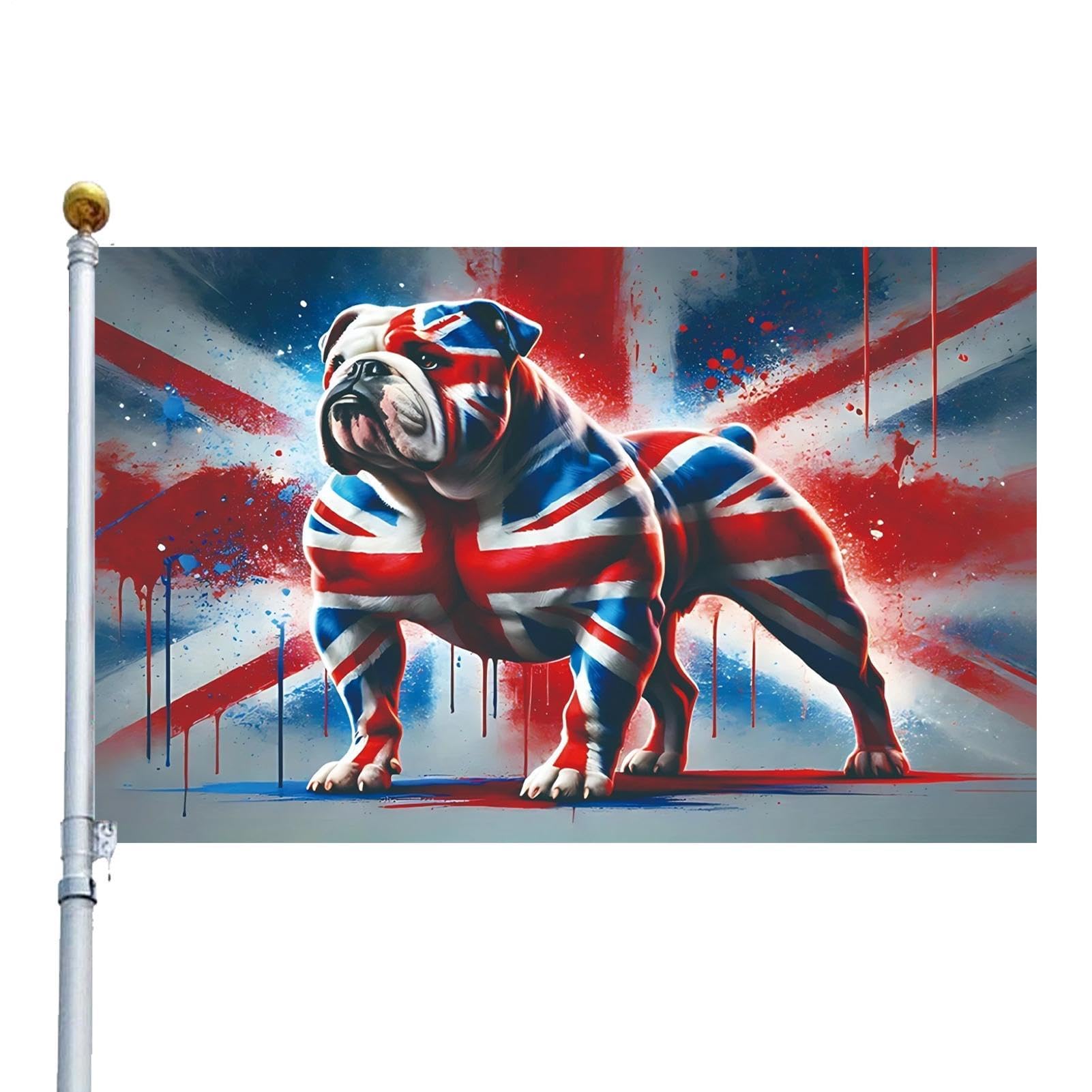 Union Jack Bulldog Flag 5x3ft British Bulldog Banner Polyester National Emblem Outdoor Decorative Large Flag With Brass Eyelets For Garden Street Pub Indoor Wall Display