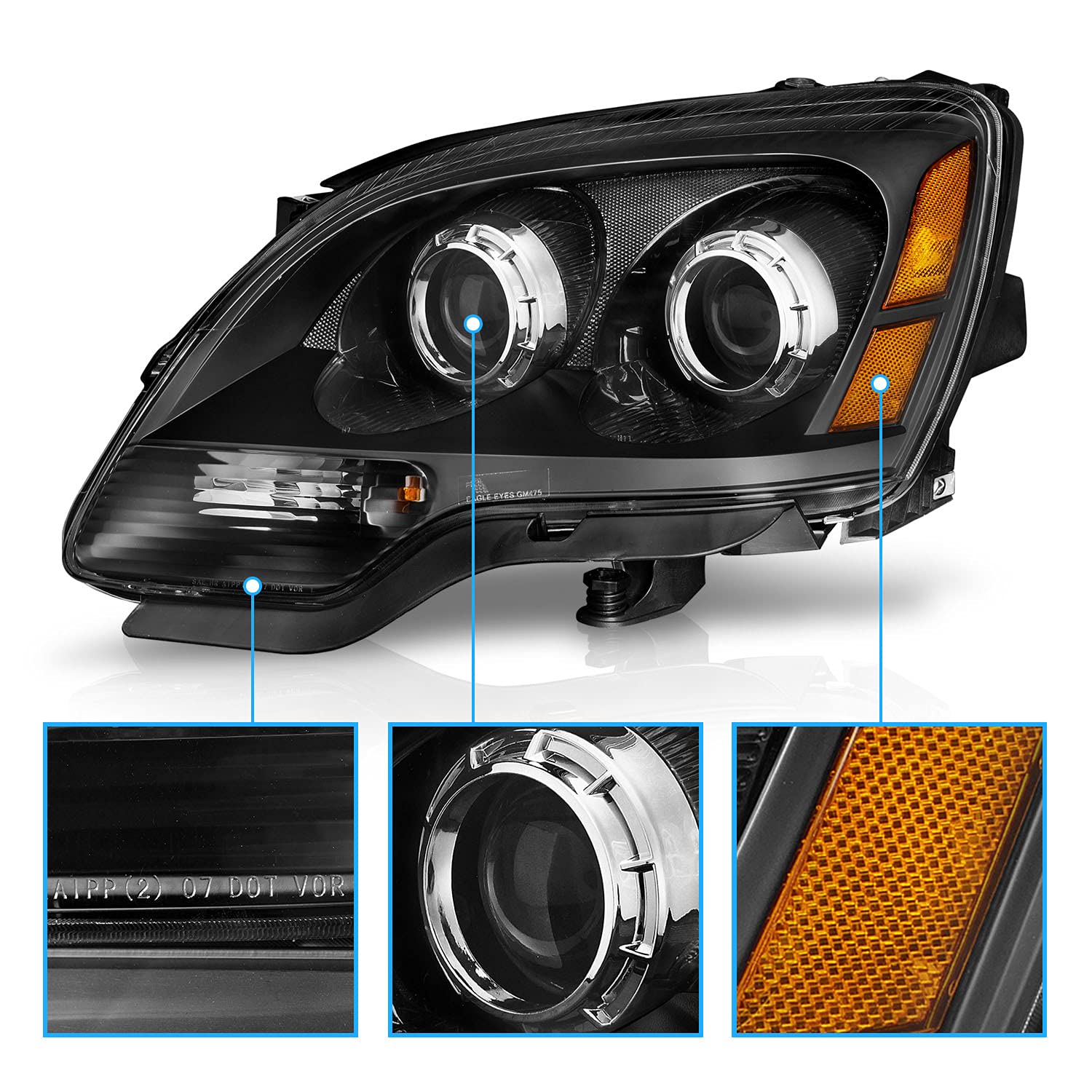 Pair Of Halogen Headlights For GMC Acadia 2007-2012 – Driver & Passenger Side W/ Bulbs