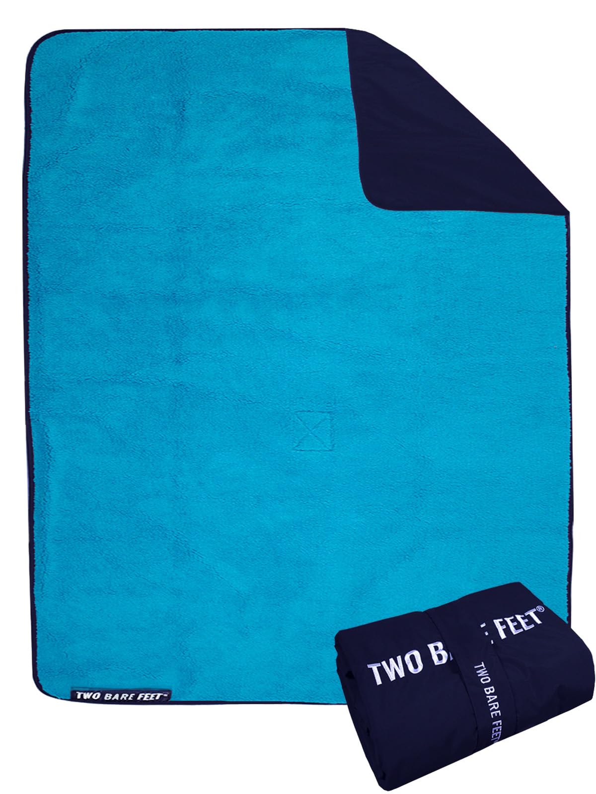 Two Bare Feet Marine Blue/Blue Sherpa Lined Waterproof Beach Travel Blanket – Warm, Cozy, Windproof Outdoor Blanket For Camping, Picnics, Hiking & Beach Days – Portable & Lightweight (, 145Cm X 145Cm)