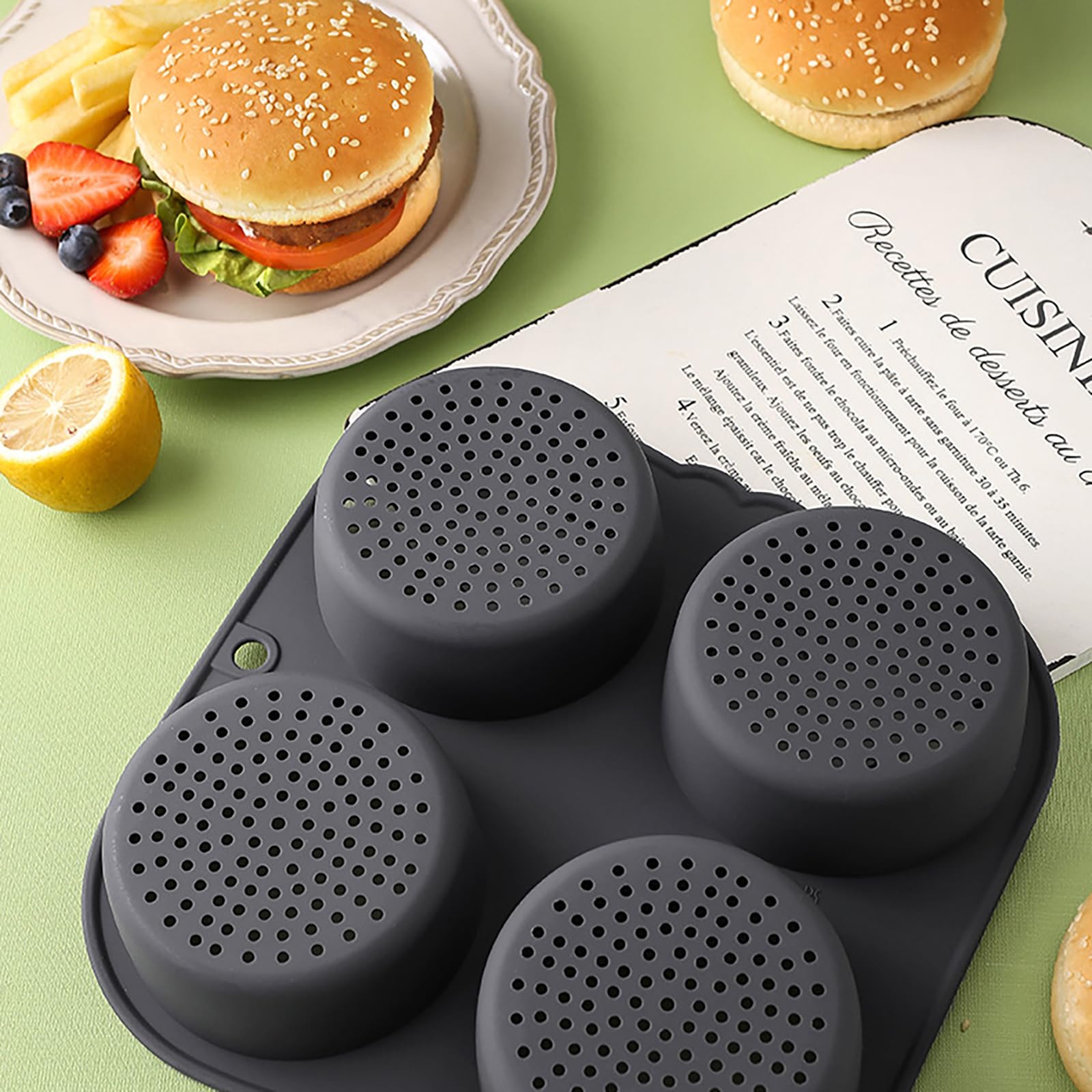 Stampo Silicone Per Hamburger 6 Cavità | Antiaderente Perforato | Per Panini, Focacce, Cupcakes | 23.5x23.5cm
