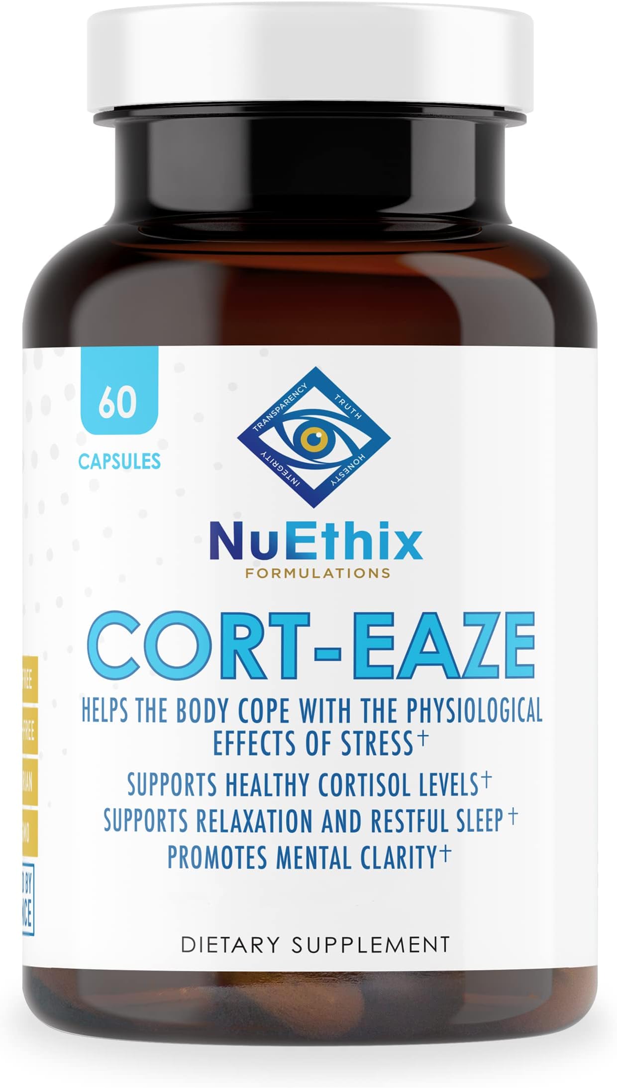 NuEthix Formulations Cort-Eaze - Calm Cortisol Manager - Health Support Supplement with Ashwagandha, L-Theanine & Rhodiola Rosea - Help Promote Relaxation and Better Sleep, 60 Capsules, 30 Servings