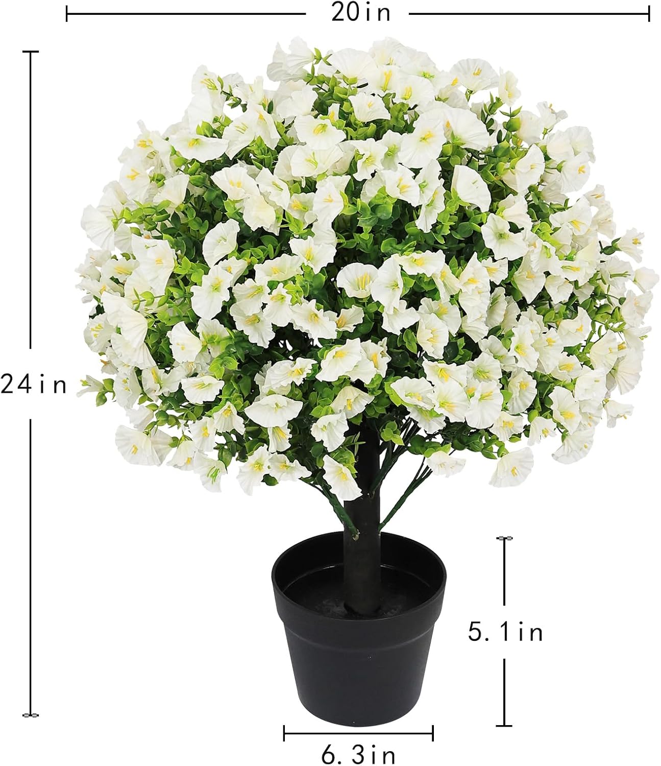 24" Artificial Potted Plants Outdoor Set of 2, UV Resistant Faux White Flowers with Eucalyptus, Decorative Plants in Pots for Front Porch, Patio & Entryway