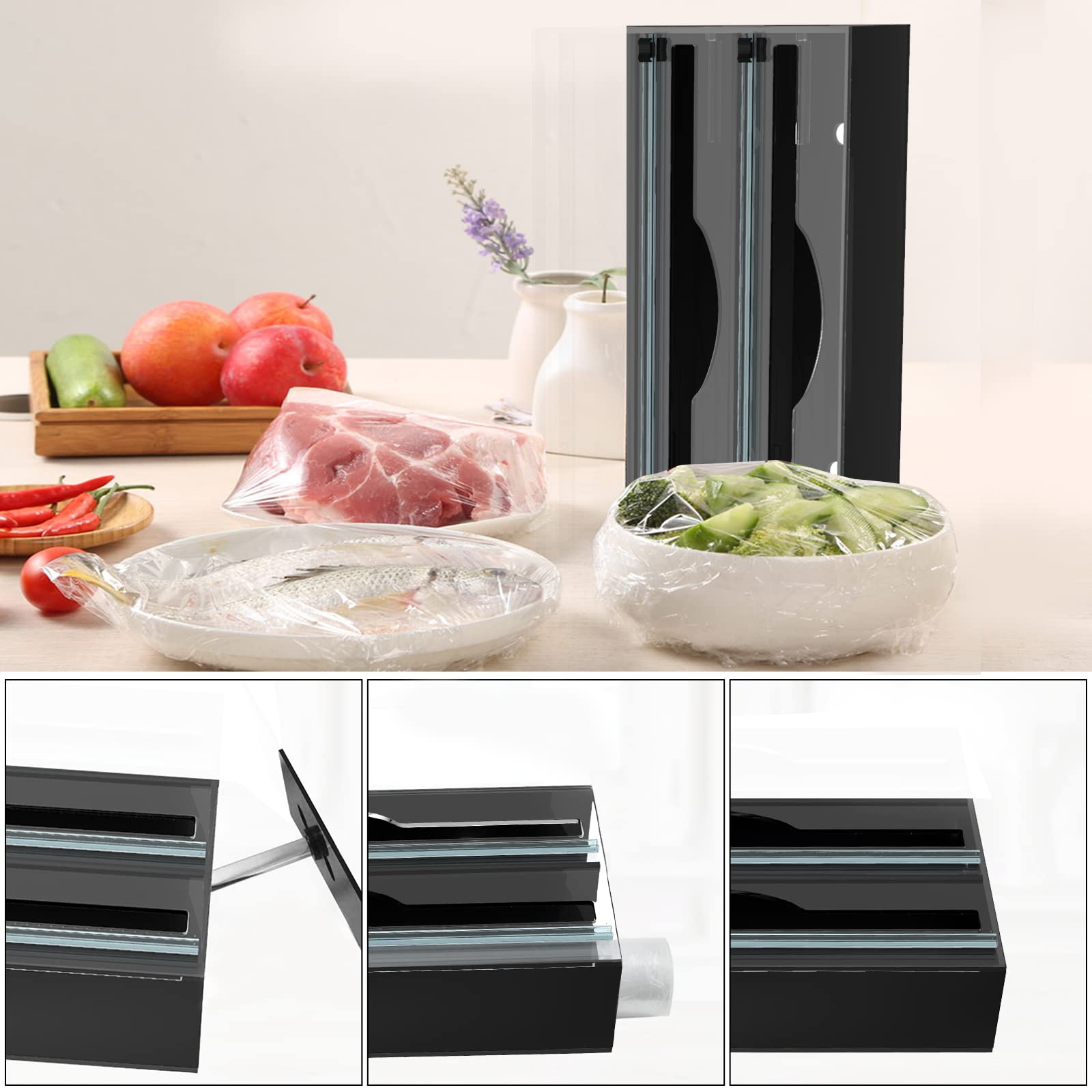 Acrylique Distributeur Papier Aluminium/Film Alimentaire avec Coupe,Distributeur D'Organisateur d'emballage en Papier Parchemin en Aluminium pour Tiroir De Cuisine, 2 Fentes