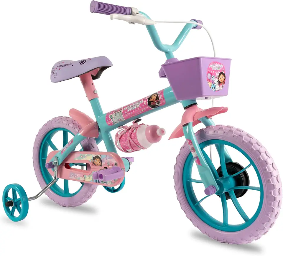 Verden Bicicleta Infantil Casa Magica Da Gabby Aro 12 com cestinha rodinhas de apoio e garrafinha
