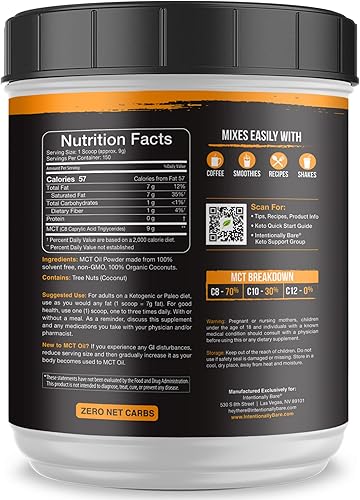 Miniatura 5 de Intentionally Bare Aceite orgánico MCT en polvo, cero carbohidratos netos y sin grano MCT en polvo para cuerpo y cerebro, crema MCT vegana para