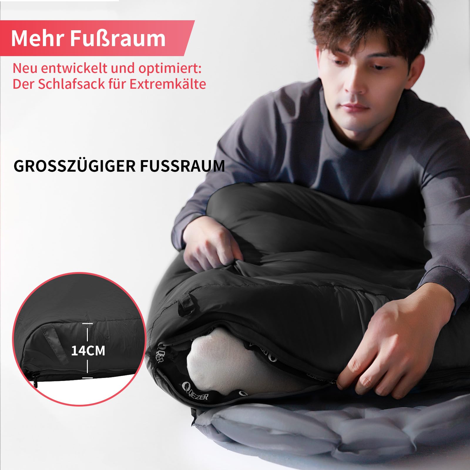 Daunenschlafsack, 4-Jahreszeiten-Schlafsack, Winterschlafsack -3°C bis -20°C Geeignet für Camping, Wandern und Outdoor-Camping für Erwachsene und Kinder