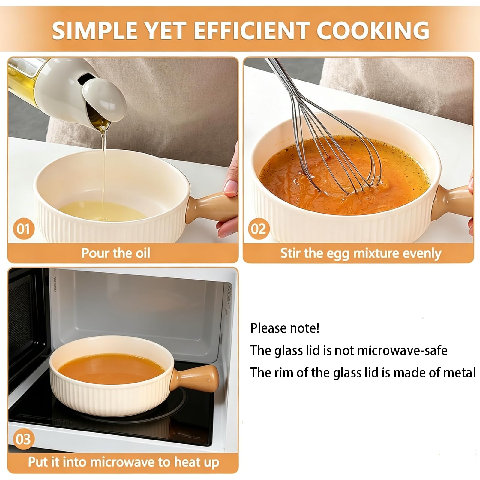 Cuociuova in ceramica per microonde, antiaderente, strapazzato con coperchio, senza BPA e senza plastica, cottura rapida con coperchio e mano cava, lavabile in lavastoviglie (rosso)