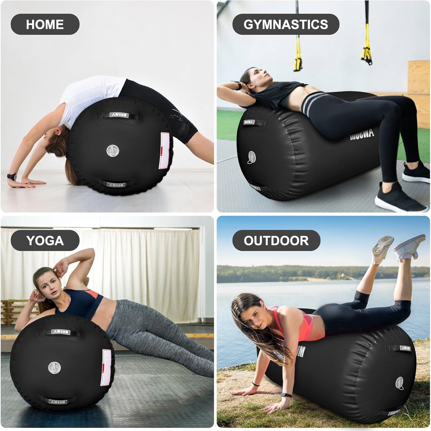 AWSUM Air Roller Gymnastics Barrel Inflatable Tumbling Mat Back Handspring Trainer for Octagon Mat Gym Home Gymnastics Equipment 1PCS，No Electric Pump