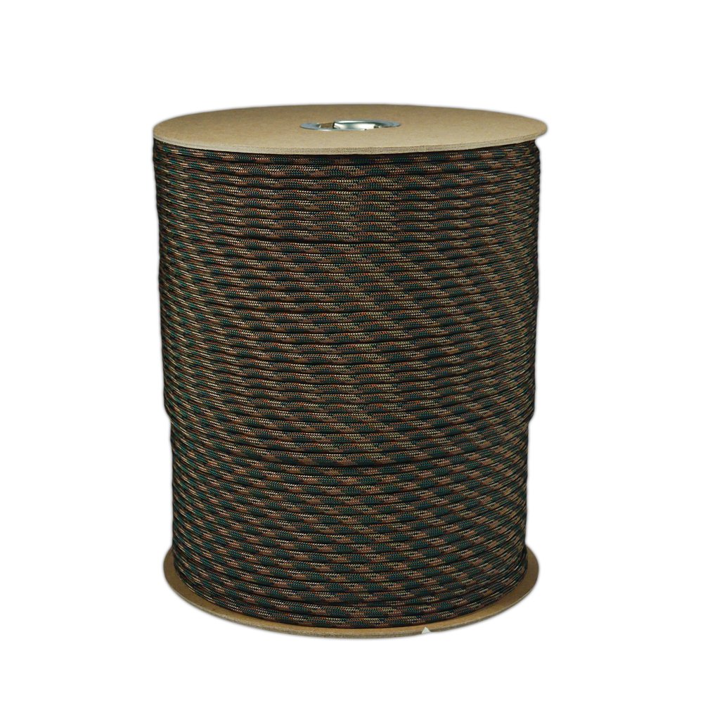 Paracord Planet | Tipo III 249,5 kg Resistenza alla trazione 7 fili interni Paracord – Ideale per attività ricreative all'aperto, pesca, caccia e campeggio | Woodland Camo, bobina da 250 m