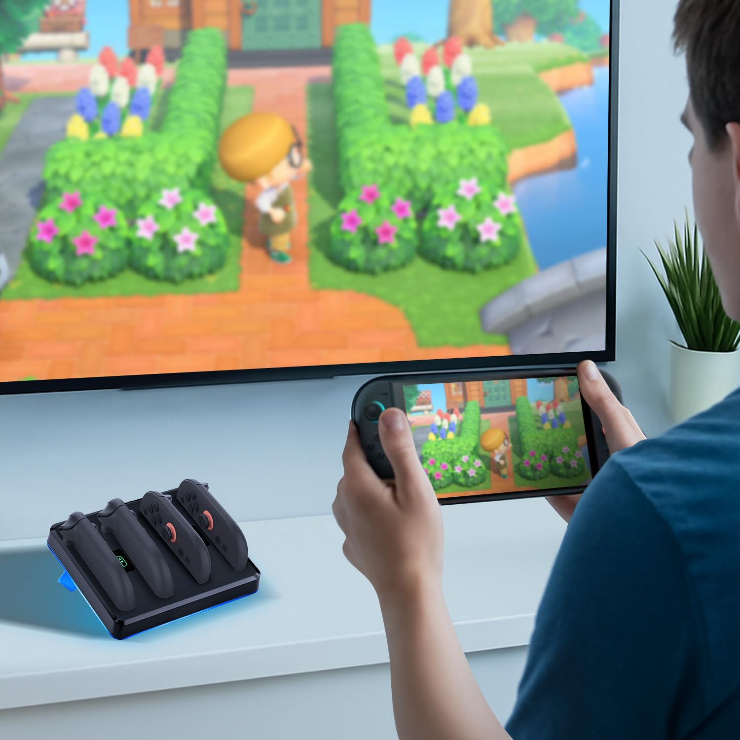 Mcbazel Station de Charge RGB pour Switch 2, Chargeur Magnétique pour Manette avec 9 Modes D'éclairage, Design Incliné à 17 Degrés et Montage Mural, Indicateurs LED pour Manette NS Switch 2 (Noir)