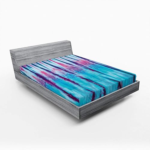 Ambesonne Sábana bajera étnica, primer plano de degradado vertical, efecto de teñido anudado hippie Alter Life, impresión artística retro, ropa de