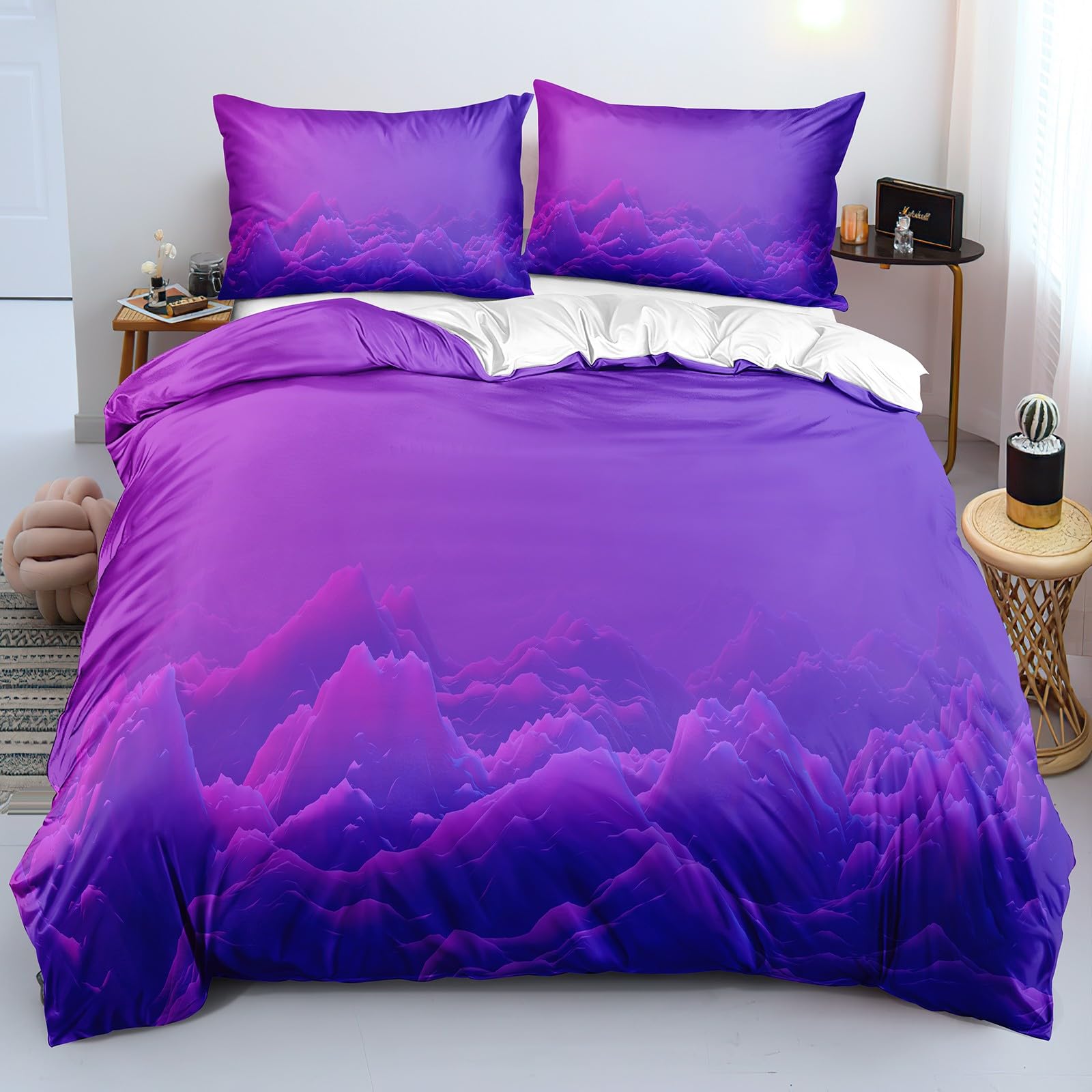 Housse de couette 140x200 lit 1 personne parure de lit montagne avec taies 50x75