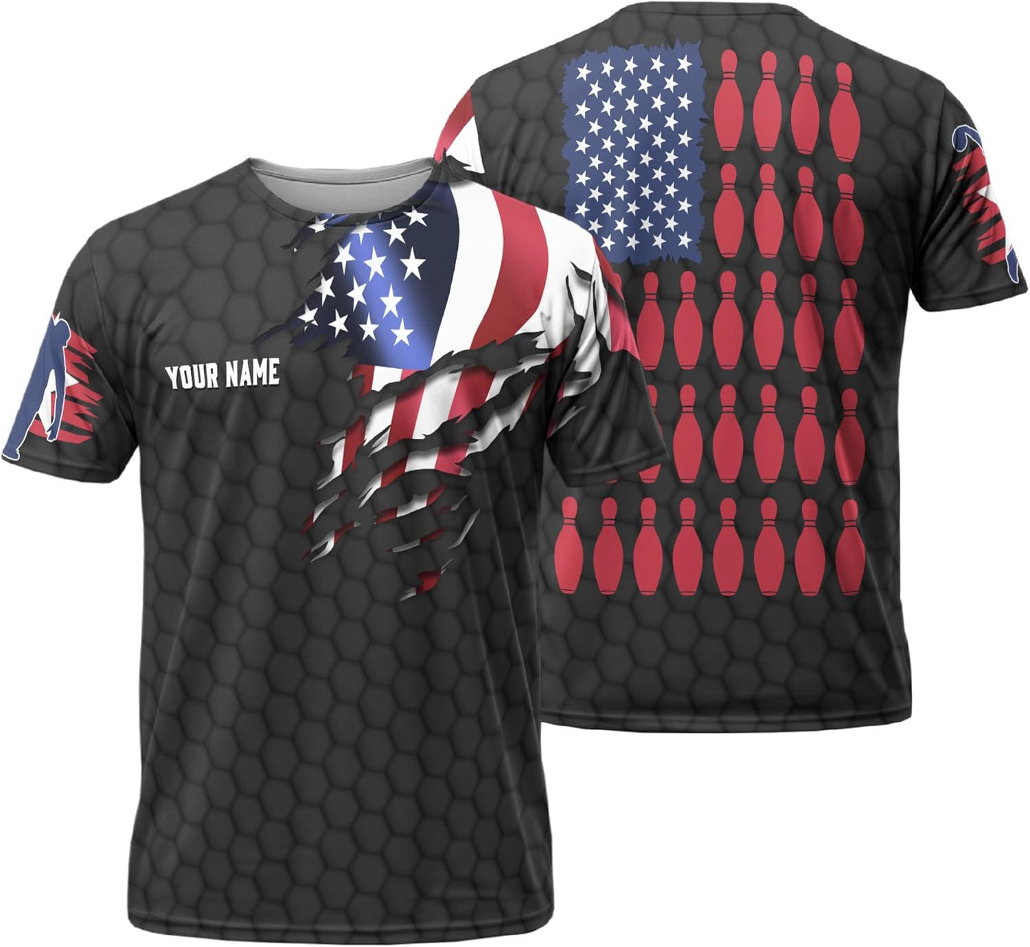 Unisex Bowling T-Shirt Personalized USA Bowling Pin T Shirt for Bowling Player Printing Bowling Clothes