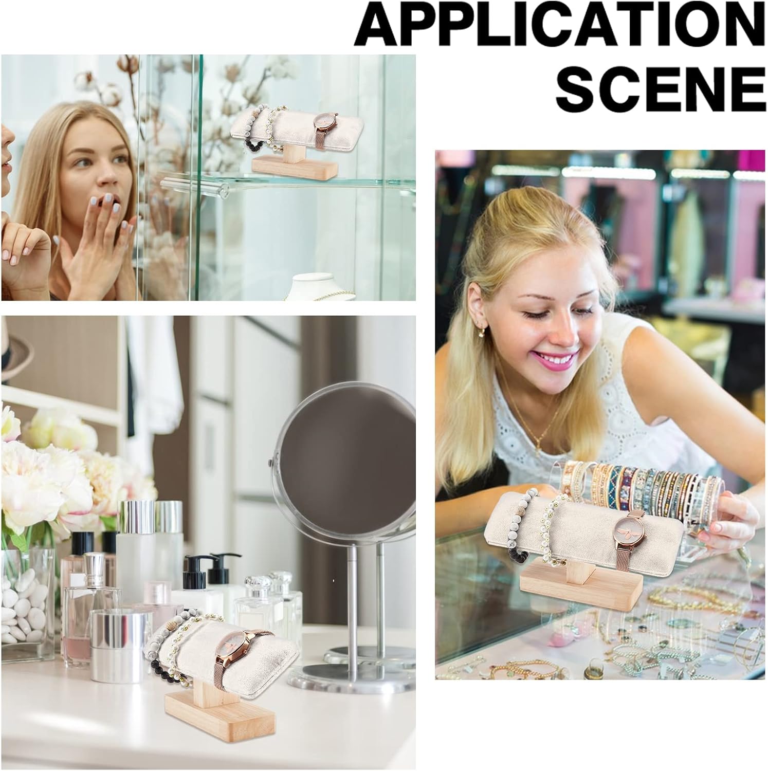 NBEADS Wooden Watch Display Stand, T-Bar Bracelet Holder Faux Suede Jewelry Organizer Holder Removable Bangle Pendants Anklet Tower Rack for Home Use, Retail Display Selling Gainsboro, 7.6x1.9x3.5inch - Image 7