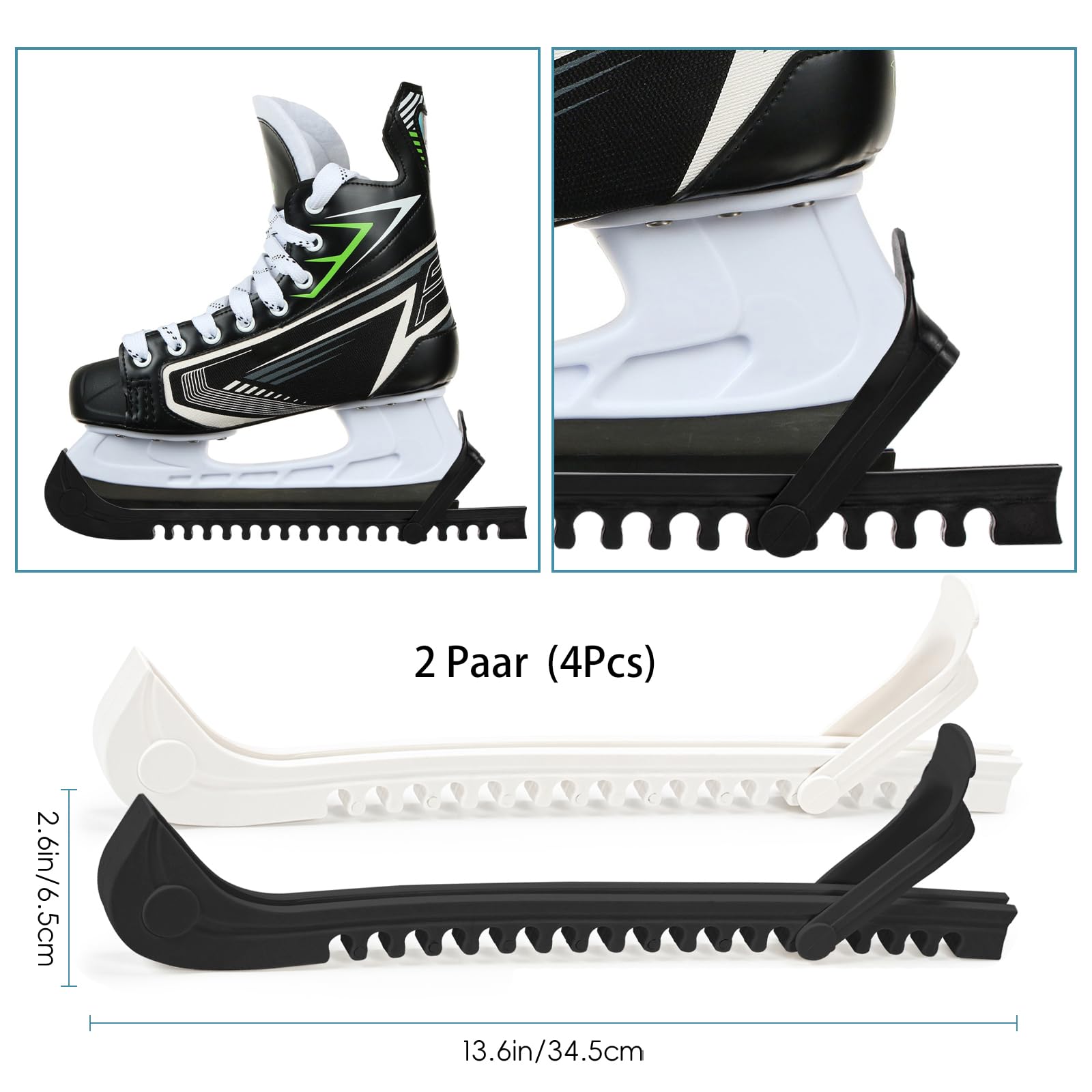 2 paia di pattini da pattinaggio artistico, protezioni regolabili per pattini da hockey su ghiaccio, accessori di protezione per pattini per bambini e adulti (scuro+bianco)