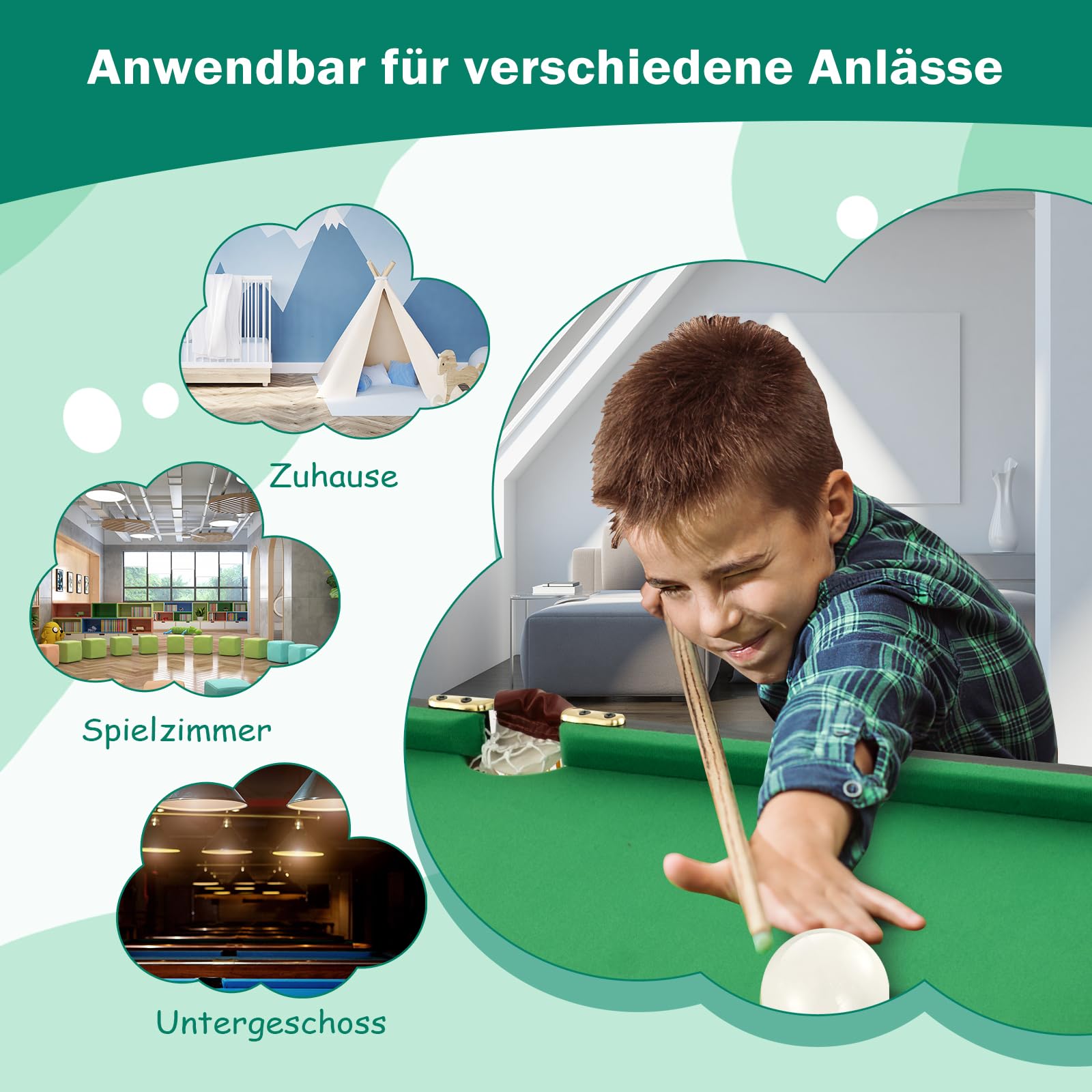 GOPLUS klappbarer Billardtisch, Billiard Tisch mit Zubehör, Snookertisch mit 16 Kugeln, 2 Queues, 2 Kreide, Bürste und Dreieck, Tischspiel für Kinder & Erwachsene, 122 x 64 x 78 cm