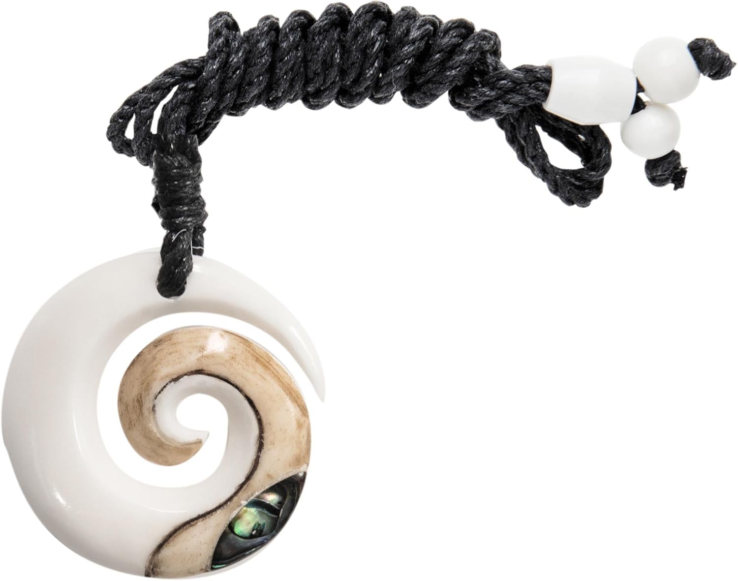 81stgeneration Hand Carved Koru Real Bone Pendant with Genuine Abalone Shell - Black Cord Hawaii Necklace - Maori Style Jewelry - Round Spiral Swirl Surfer Necklace for Men - Natural Accessories - Image 2