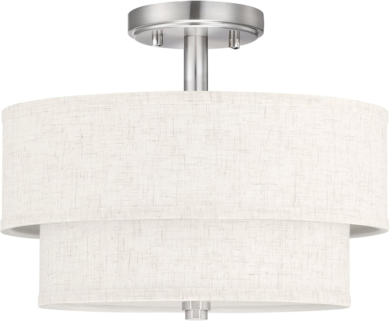 2-Tier 18 Inch LED 24W Adjustable 3000-5000K Black Drum Linen Fabric Shade Semi Flush Mount Close to Ceiling Light Fixture for Bedroom,Living Room,Dining Room Hallway