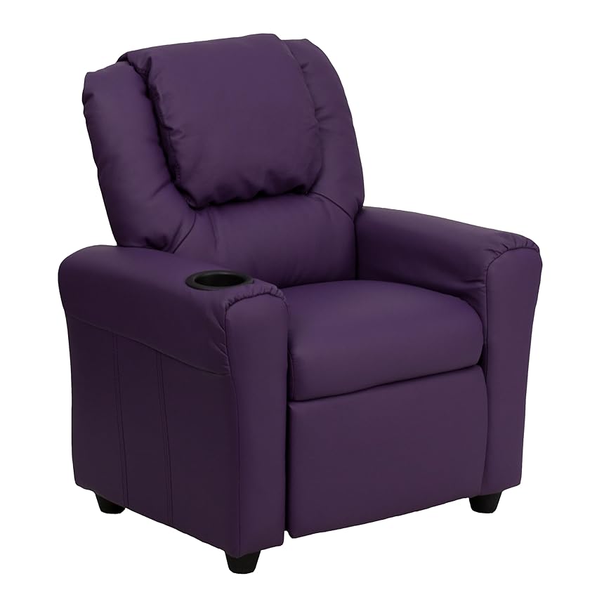 Flash Furniture Contemporary Beige Vinyl Kids Recliner with Cup Holder e poggiatesta Purple