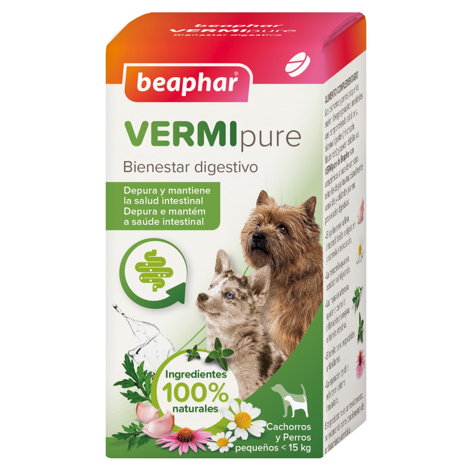 Beaphar VERMIpure Comprimidos Naturales Perros Pequeños <15kg y Cachorros - 50 Comprimidos