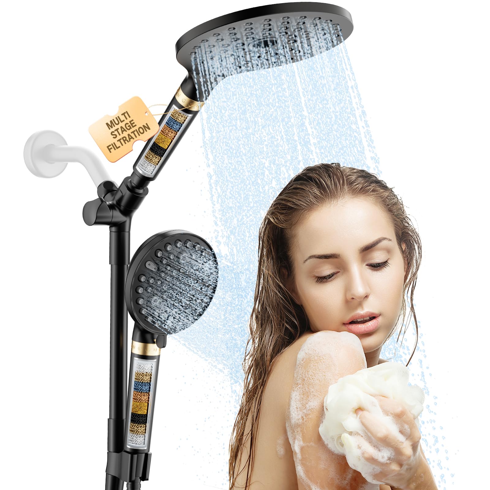 HEROBAI Regenduschkopf Mit Handbrause & Filter – Hochdruck Dual-Dusche Mit Verstellbarem Arm