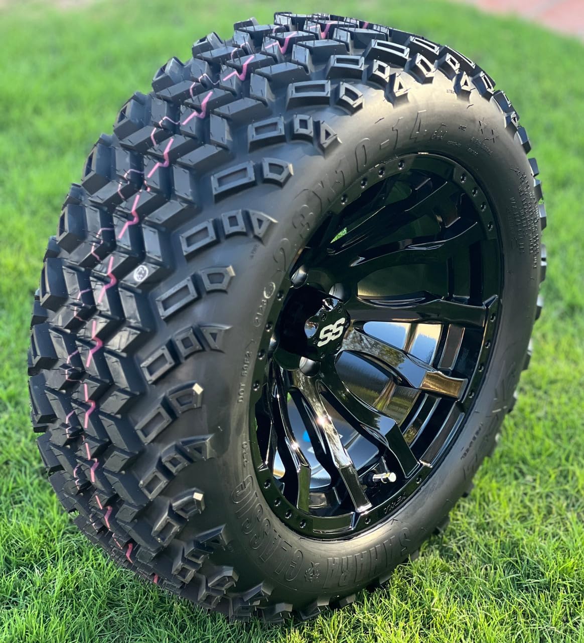 TREX 14" Maverick Gloss Black Golf Cart Wheels and 23x10-14" All Terrain DOT Tires Combo - Set of 4 (Standard Lugs 1/2 x 20)