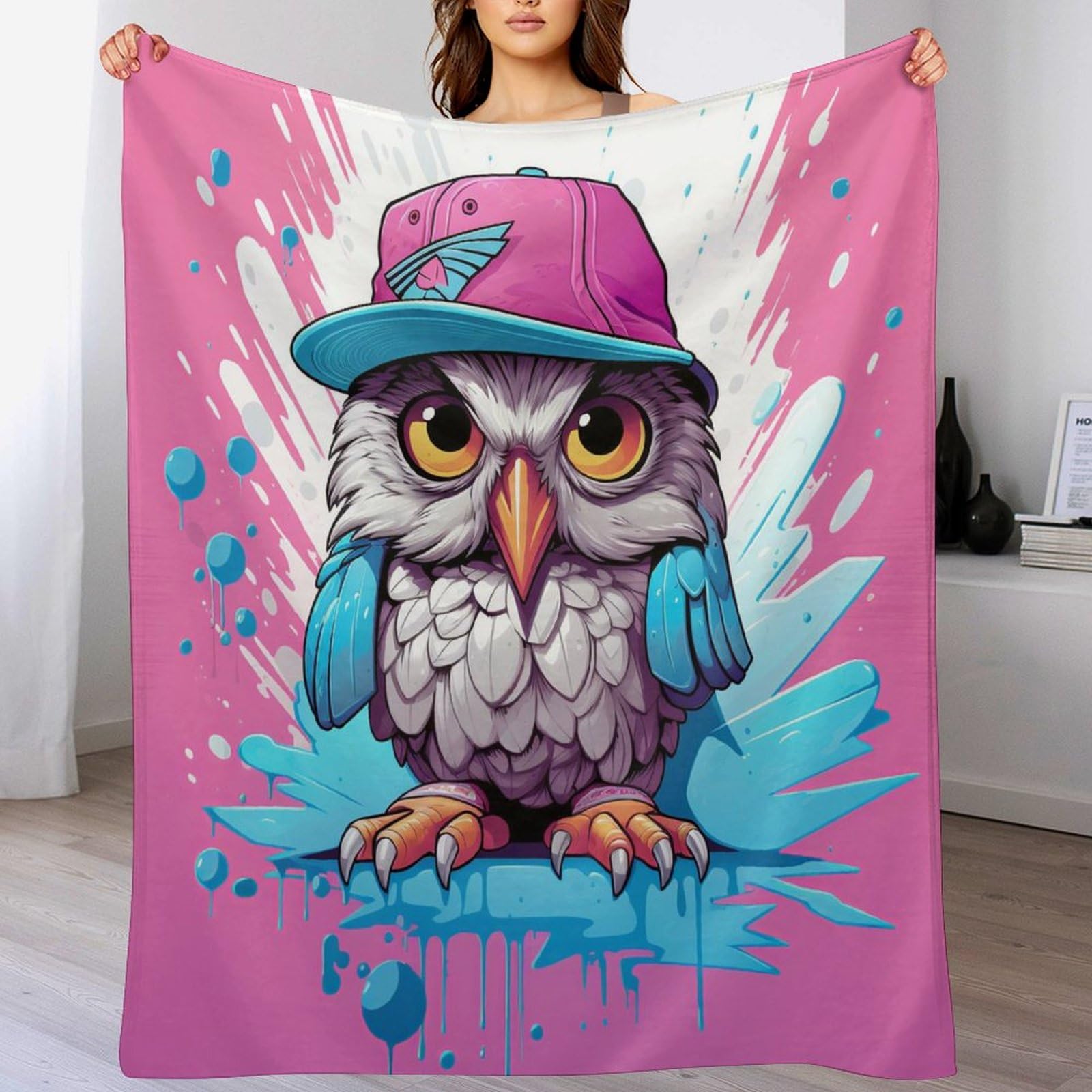 Couverture flanelle polaire hibou 180x200cm, linge de lit doux et chaud