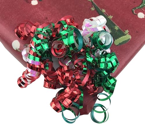 MMvolesy Rizos festivos en rodajas finas, lazos de Navidad, lazo de regalo de Navidad, día de San Valentín, lazos autoadhesivos para regalos,