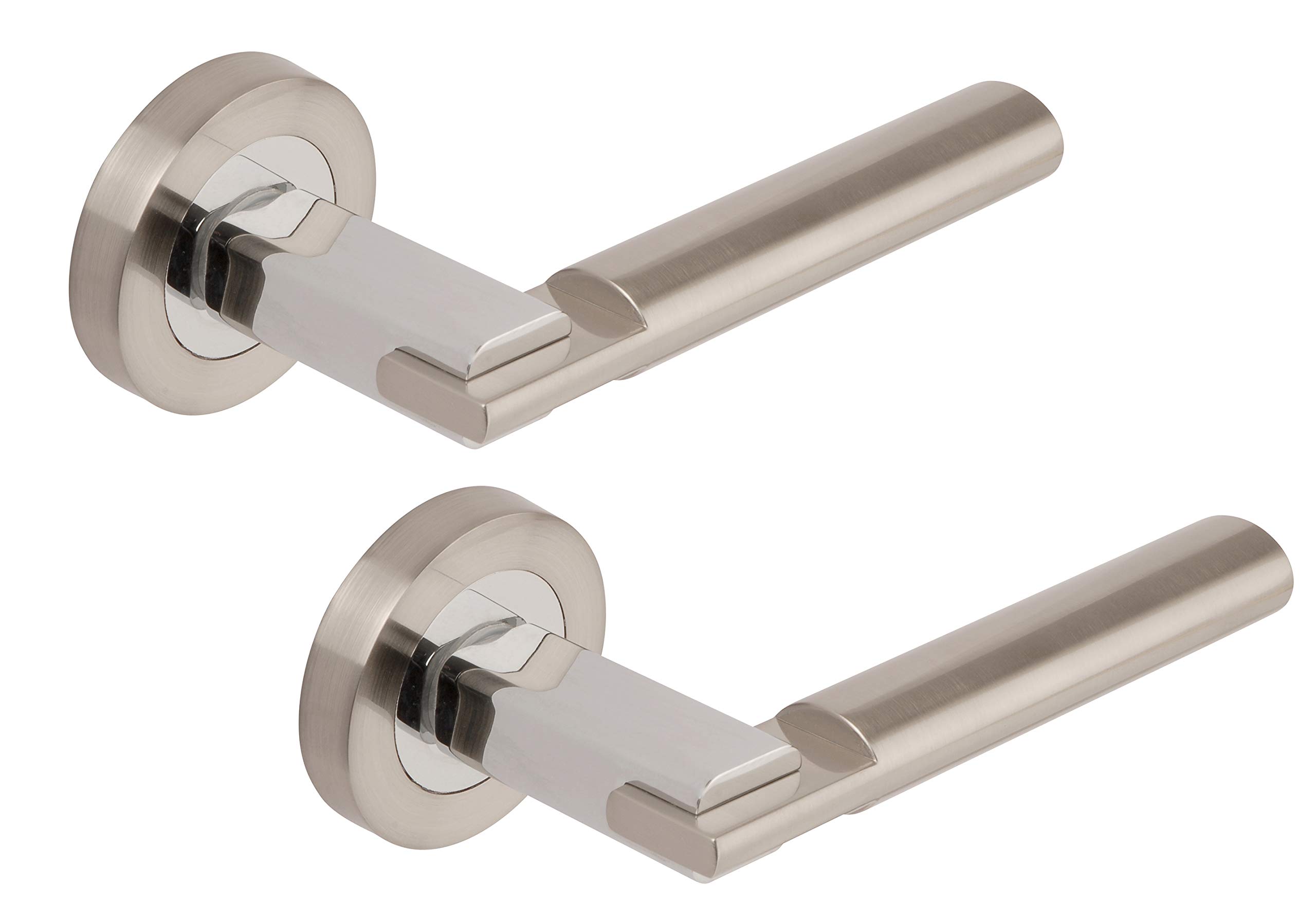 Excel DH3655 Chronos Passage Door Handles on Round Rose, Duel Satin Nickel/Polished Chrome