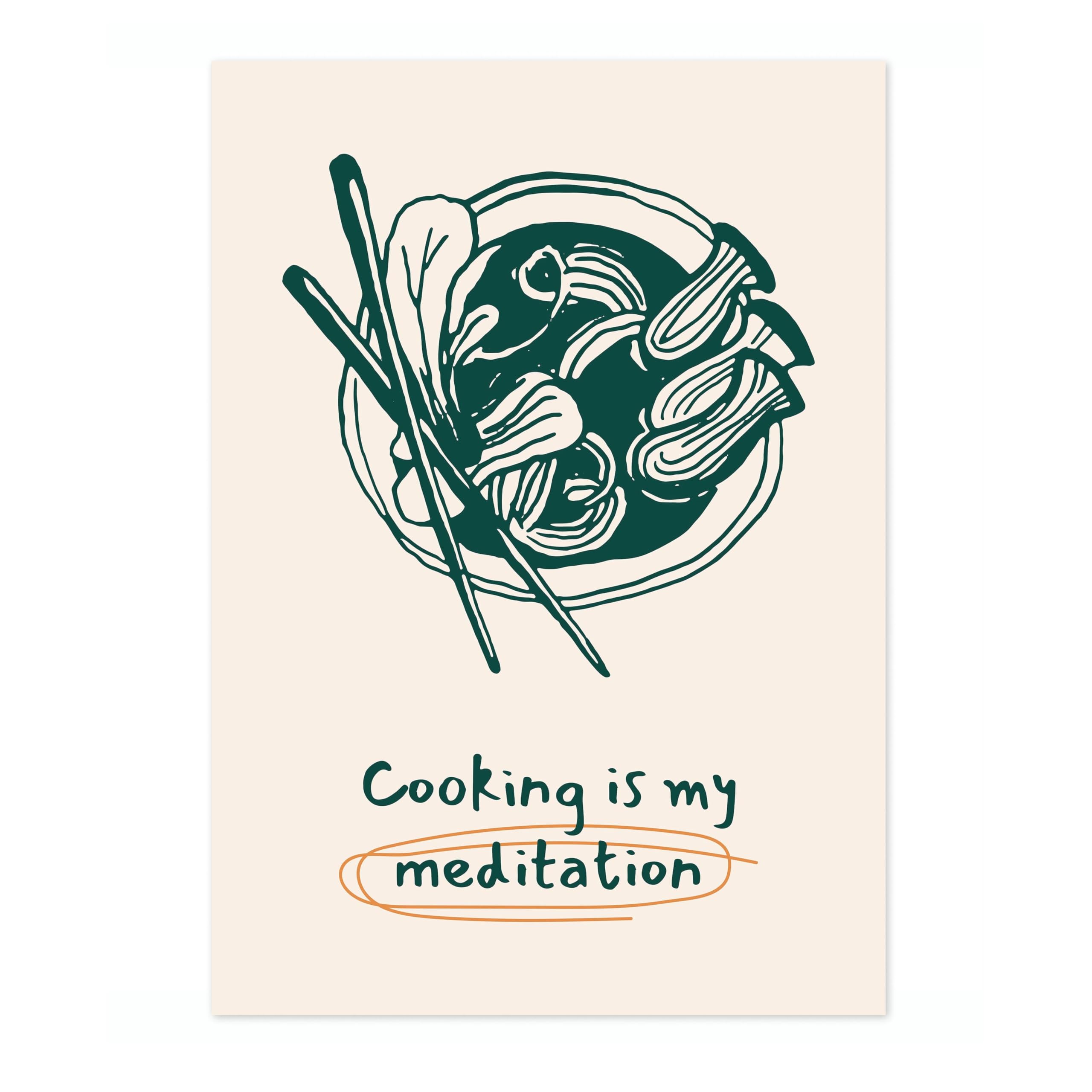 Animato Cooking Is My Meditation Kitchen Poster, Cooking Baking Quotes Prints, Kitchen Line Food Illustration Wall Art, Funny Humour Quotes Home Decor, Archival Matte, 50x70cm (Print Only) - 50x70cm โ image 1