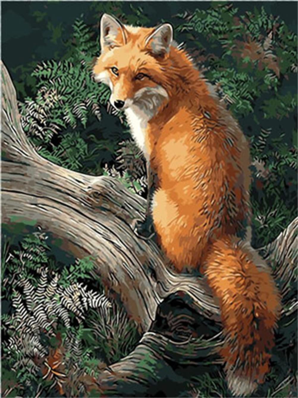 Meecaa Paint by Numbers Golden Fox Animal Tree Kit for Adults