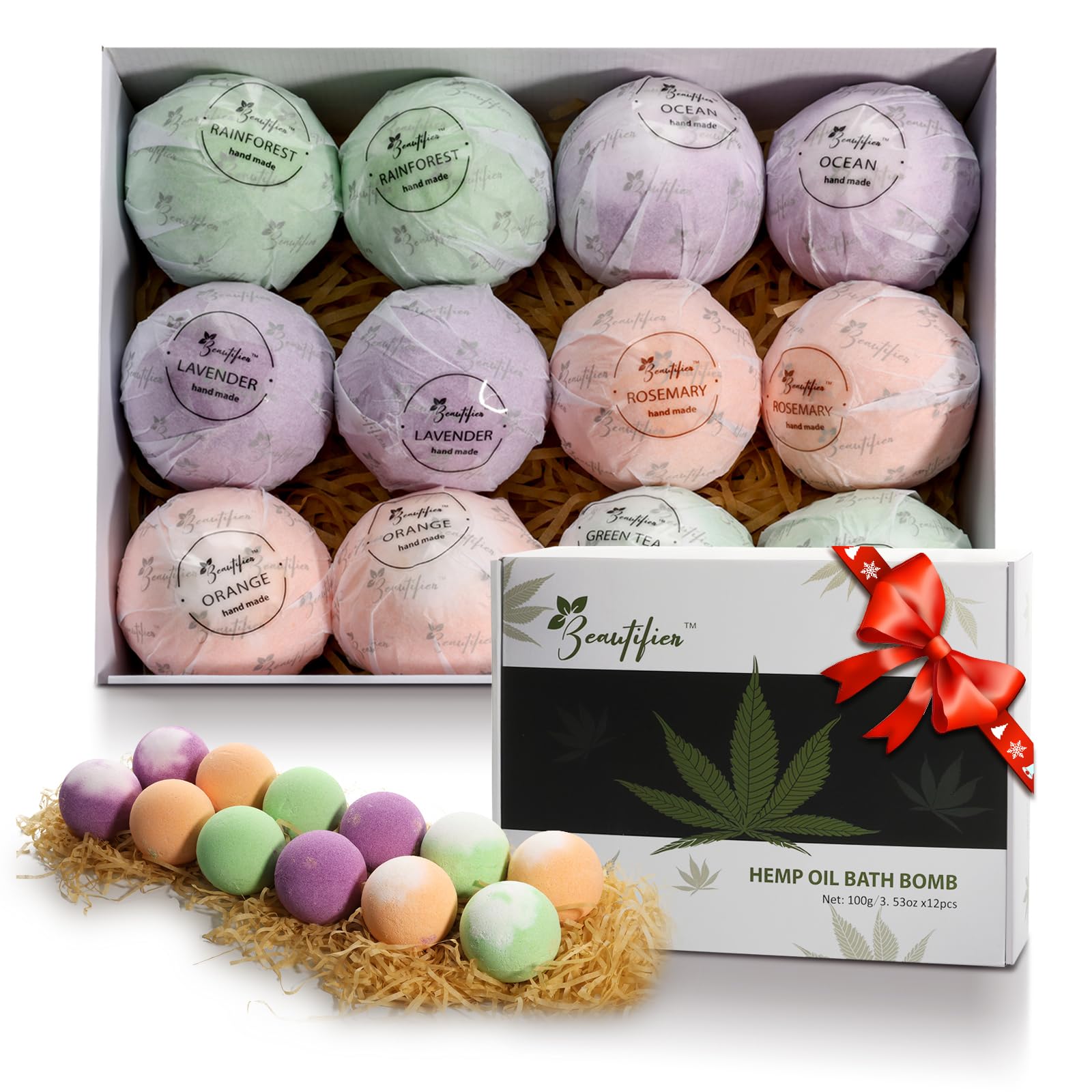 Beautifier Life Hemp Oil Bath Bombs zestaw upominkowy (zestaw 12) Natural Refreshing Bubble Bath Kit with 6 relaksacyjnych scents Made from Pure Essential Oil for Bubble and Spa Bath – idealny dla
