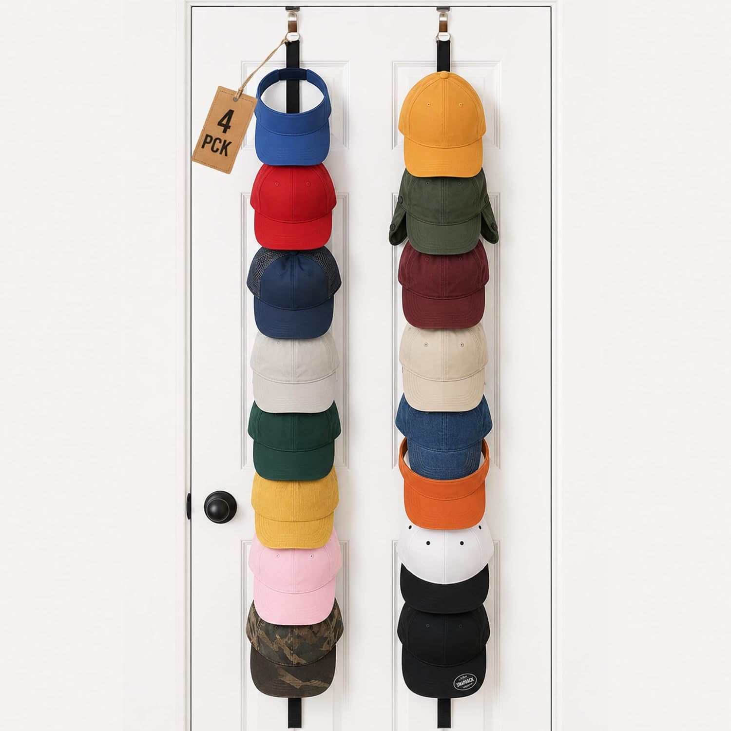 Jokari Over-the-Door Hat Rack Organizer 4 Pack - Holds Up to 32 Baseball