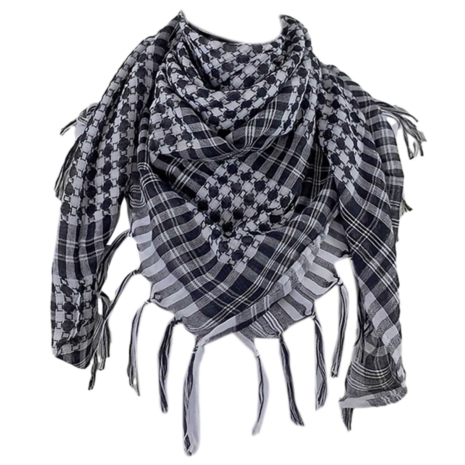 Yapailang Women's Black And White Houndstooth Pattern Shemagh Scarf Arabian Desert Scarves Neck Head Wrap Keffiyeh Square Shawl With Tassels