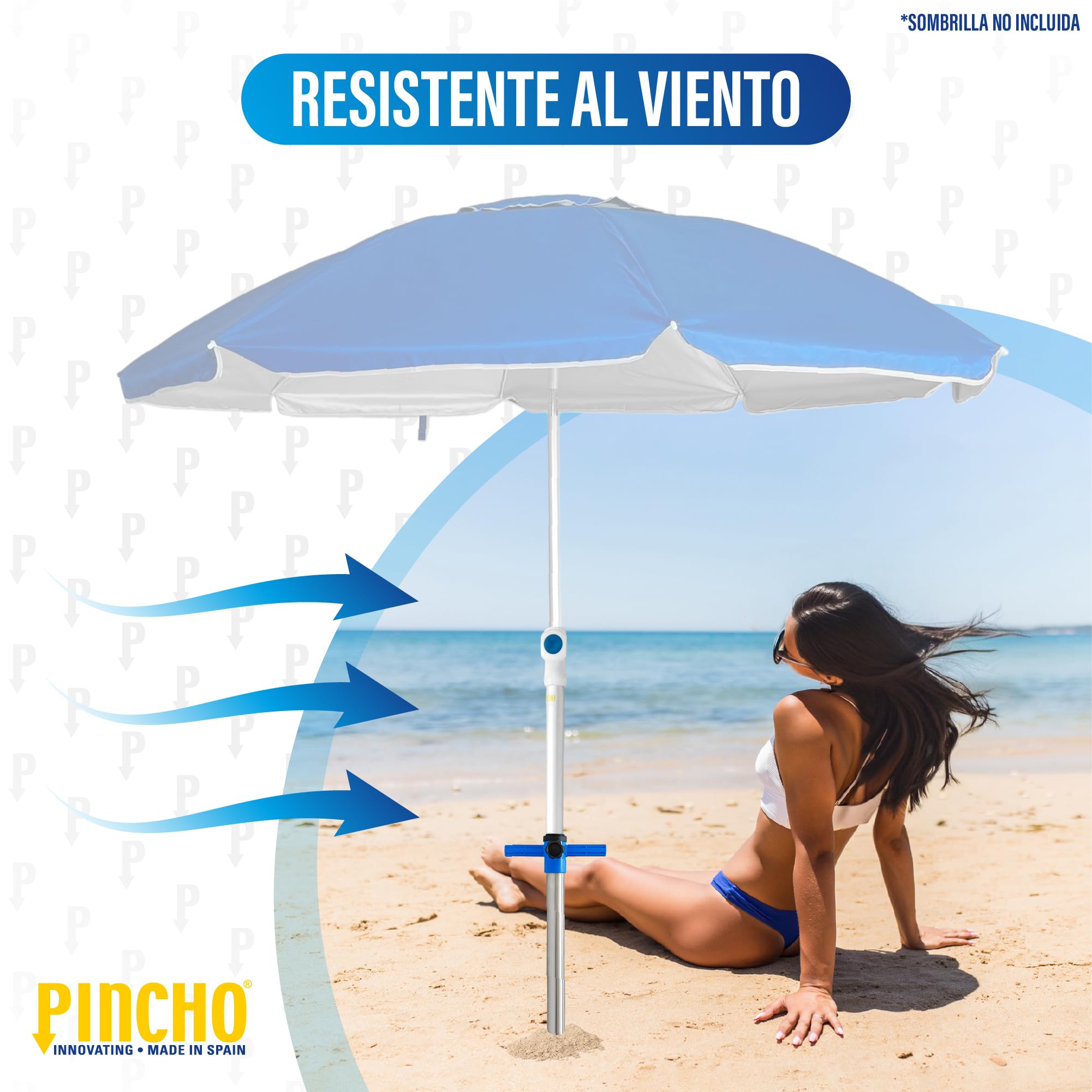 Pincho Clavafacil Strandschirm in Sand, XL, Halterung für Strandschirm aus Edelstahl, winddichtes Saugsystem und Befestigung in 7 Sekunden
