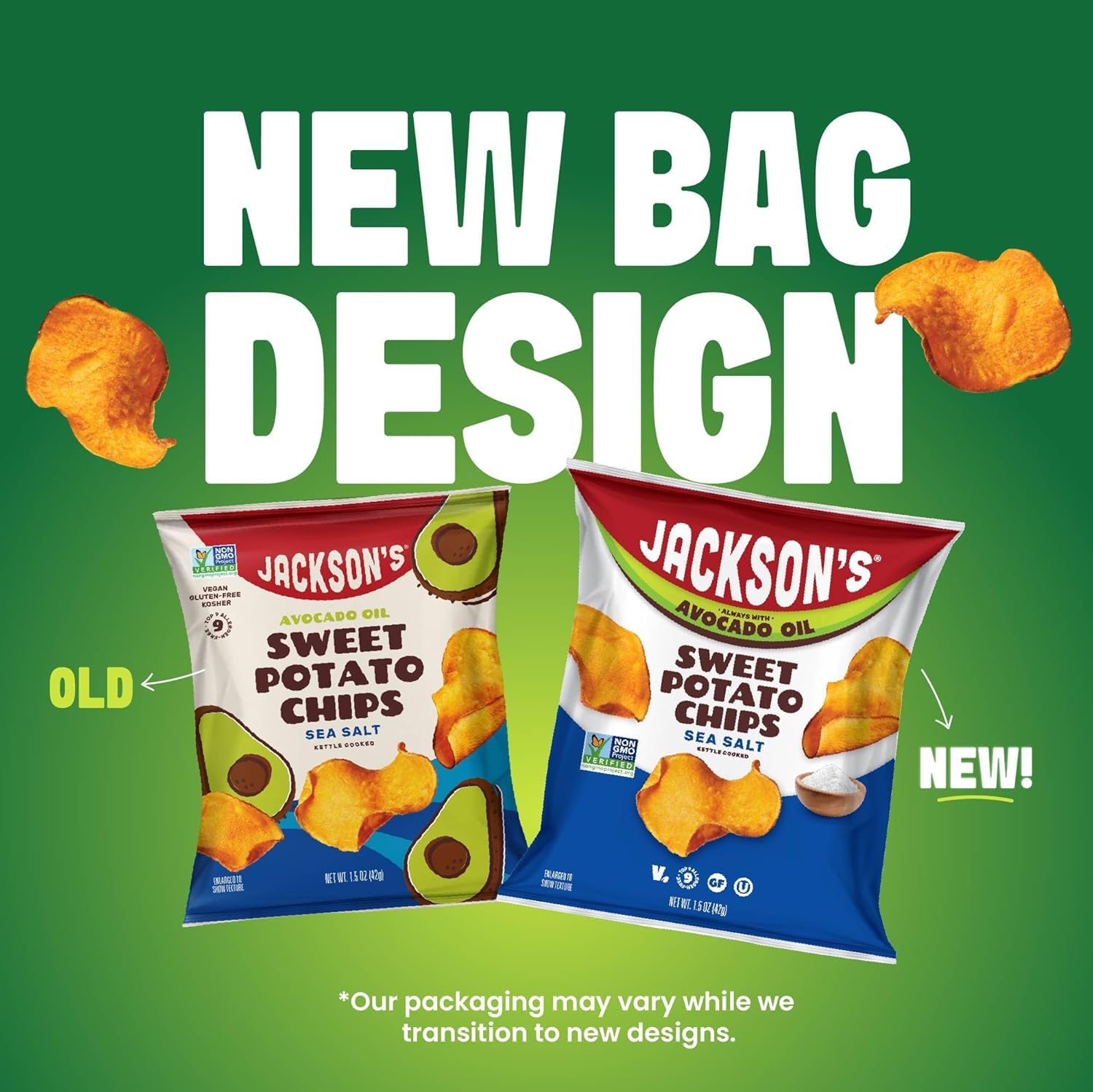 Jackson’s Sweet Potato Kettle Chips with Sea Salt made with Premium Avocado Oil (1.5 Ounce, Pack of 28) - Allergen-friendly, Gluten Free, Peanut Free, Vegan, Paleo Friendly - Shark Tank Product