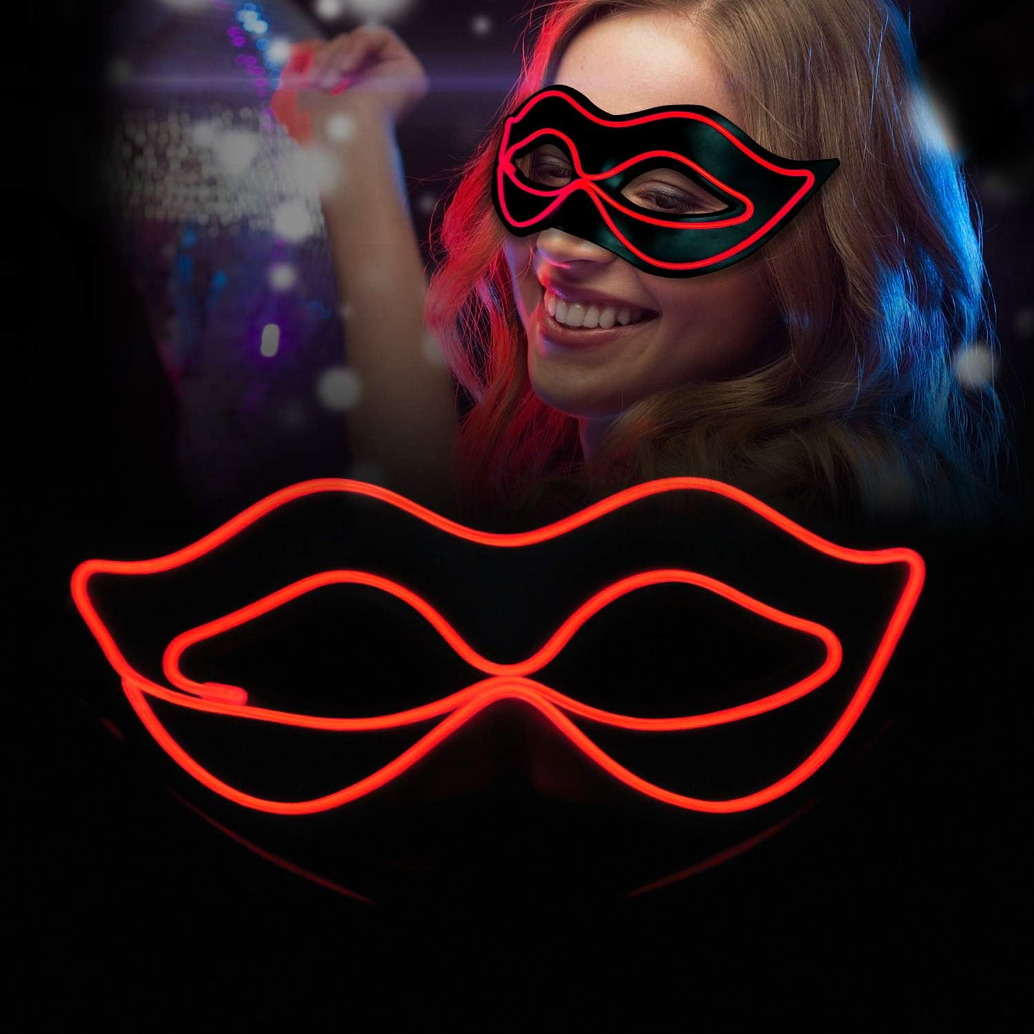 EL Wire Mask,Led Light Up Neon Rave Mask for Party Decorations(Red)
