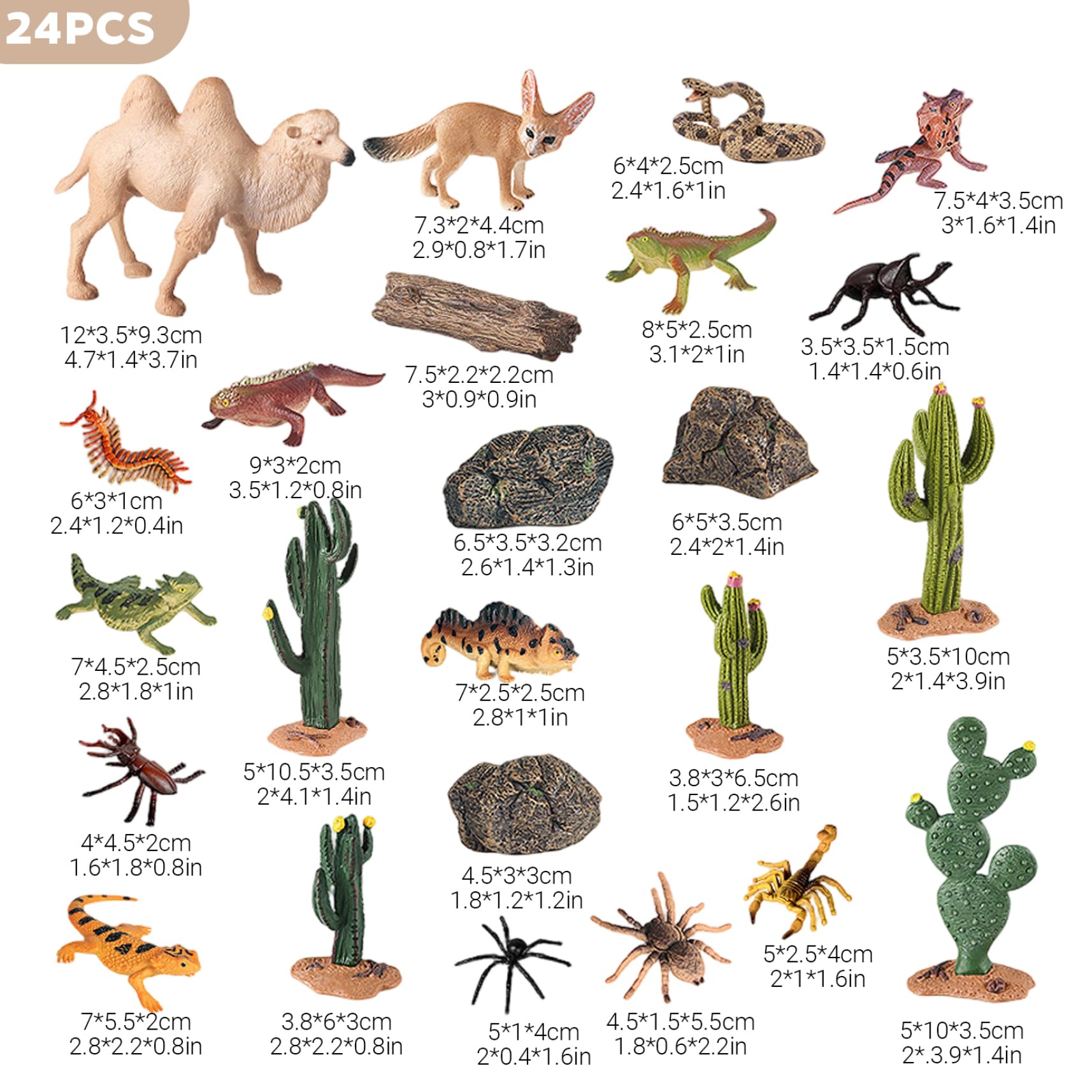 Figuras de Animales del Desierto, Juego de 24 Juguetes de Animales de plástico educativos realistas para niños, niñas y niños