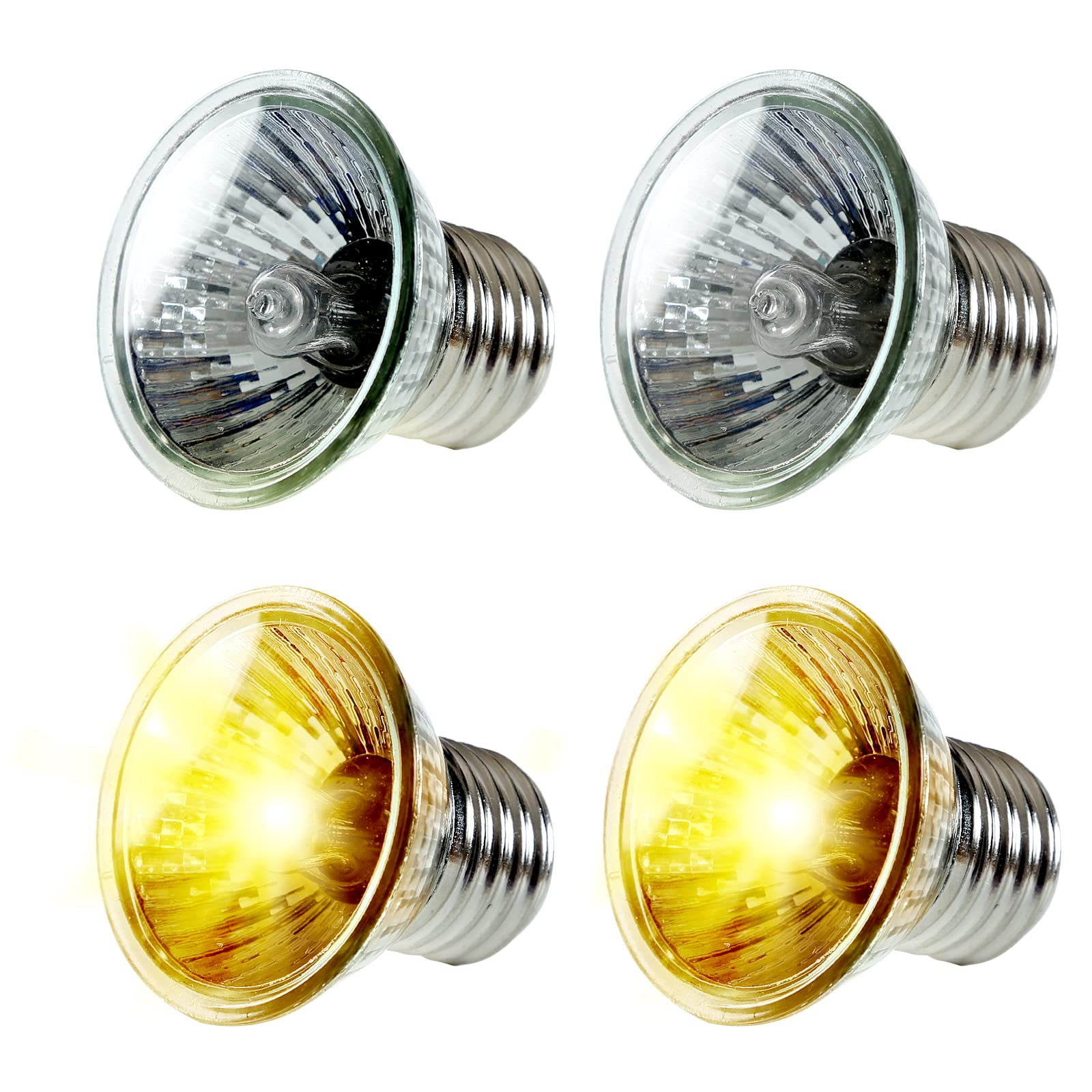 4 Pack 50W UVA UVB Heat Lamp Bulbs for Reptiles, Heating Emitter Bulbs for Amphibian, Terrariums, Cages, for Tortoise, Snake, Frog, Lizard, Chameleon, Hermit Crab, Cockatoo. Halogen, Orange