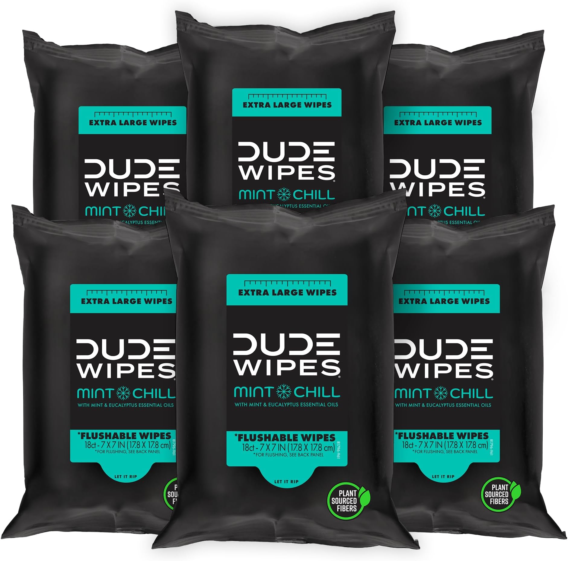 Disposable Wipes Travel Pack, 6 Pack, 108 Wipes - Extra Large Peppermint Scented Wet for Adults with Vitamin E, Aloe Vera, Eucalyptus, and Tea Tree Oil