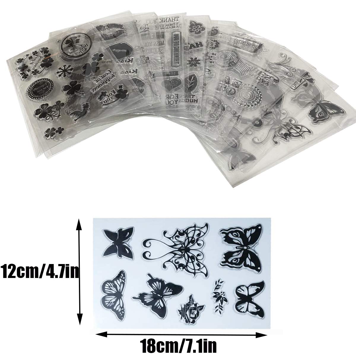 LIAVOP 10 Stück Transparente Silikonstempel Set - Inklusive Acrylplatte & Pinzette