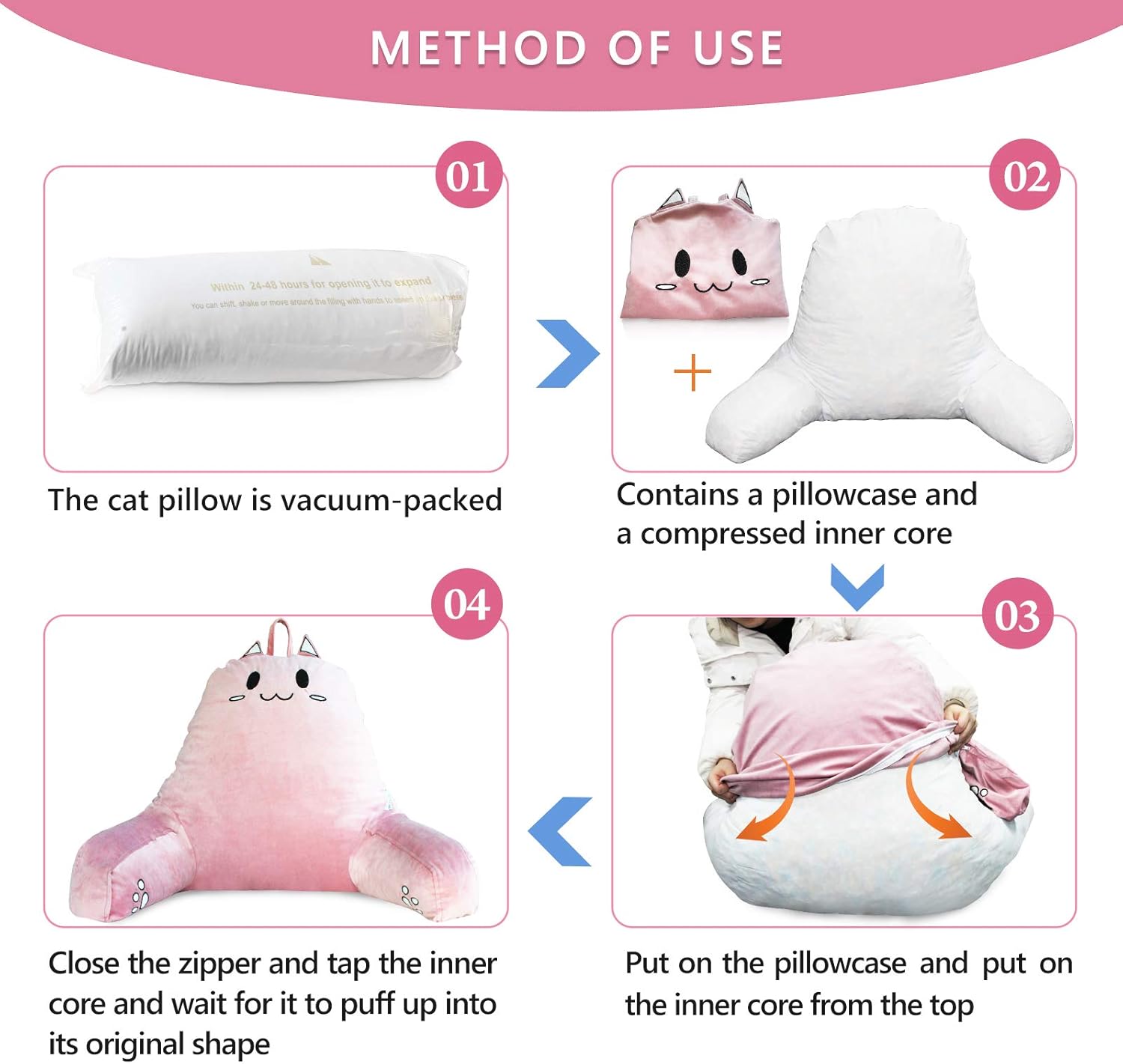 SUNSIDE Reading Pillow for Sitting in Bed, Cute Back Pillows for Adult, Shredded Memory Foam Bed Rest with Arms, Cat Design Bed Pillow, Relaxing, Watching TV, Gaming - Image 7