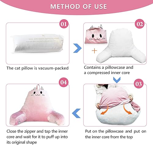 Miniatura 14 de SUNSIDE Almohada de lectura para sentarse en la cama, almohada de espuma viscoelástica triturada para adultos y niños con brazos, almohada de cama