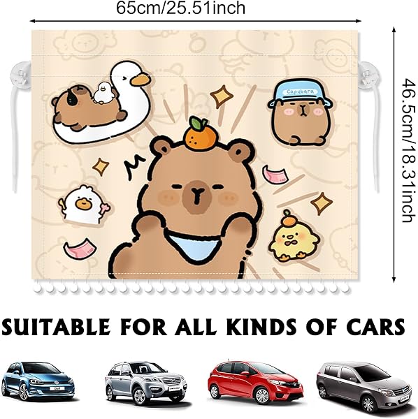 Capybara Tendine Parasole Auto Bambini, Parasole Auto Finestrini Universale, Oscuranti Finestrini Auto Stampa Animalier, Tendina ParasoleAuto Anti-UV, ParasoleFinestrini Auto Suction Cups - 2