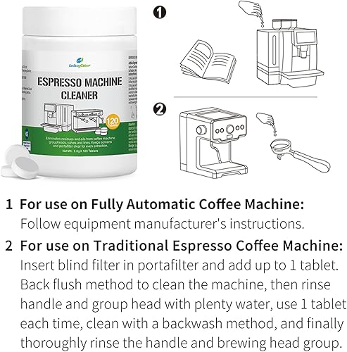 Miniatura 5 de Tabletas de limpieza para máquina de café expreso, descalcificadora, removedor de aceite a contracorriente, 120 pestañas, compatible con Breville