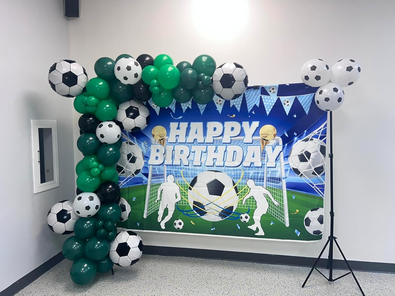Blue Soccer Happy Birthday Backdrop 7x5ft Sports Themed Photography Background for Kids Boys Teens Fans Soccer Birthday Party Decorations Banner Supplies - Image 2