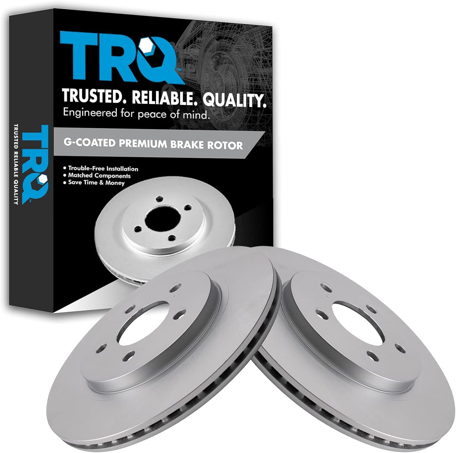 TRQ Rear Brake Rotors Set Vented Premium G-Coated Compatible with 2005-2014 Ford Mustang